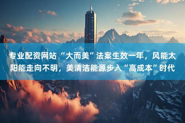 专业配资网站 “大而美”法案生效一年，风能太阳能走向不明，美清洁能源步入“高成本”时代